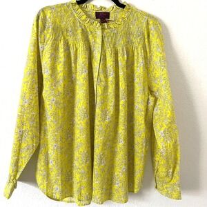 NWOT J Crew Sz 2X Liberty Summer Blooms Cotton Poplin Shirt Yellow Floral Button